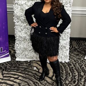 Jovani feather blazer dress